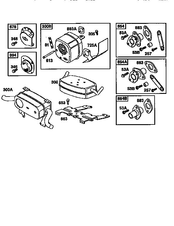 Muffler Assembly Diagram and Parts List for 42A700  Briggs and Stratton Engine